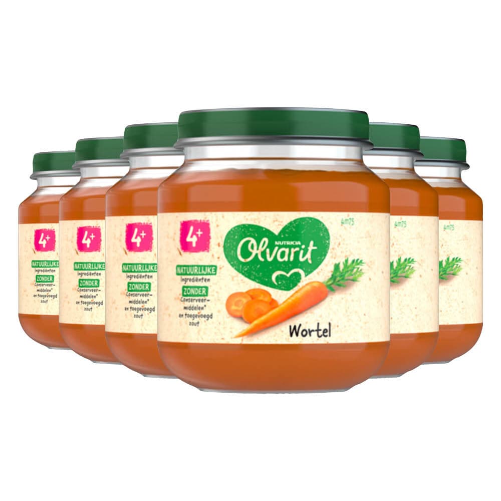 6x Olvarit 1e Groentehapje 4m Wortel 125 gr