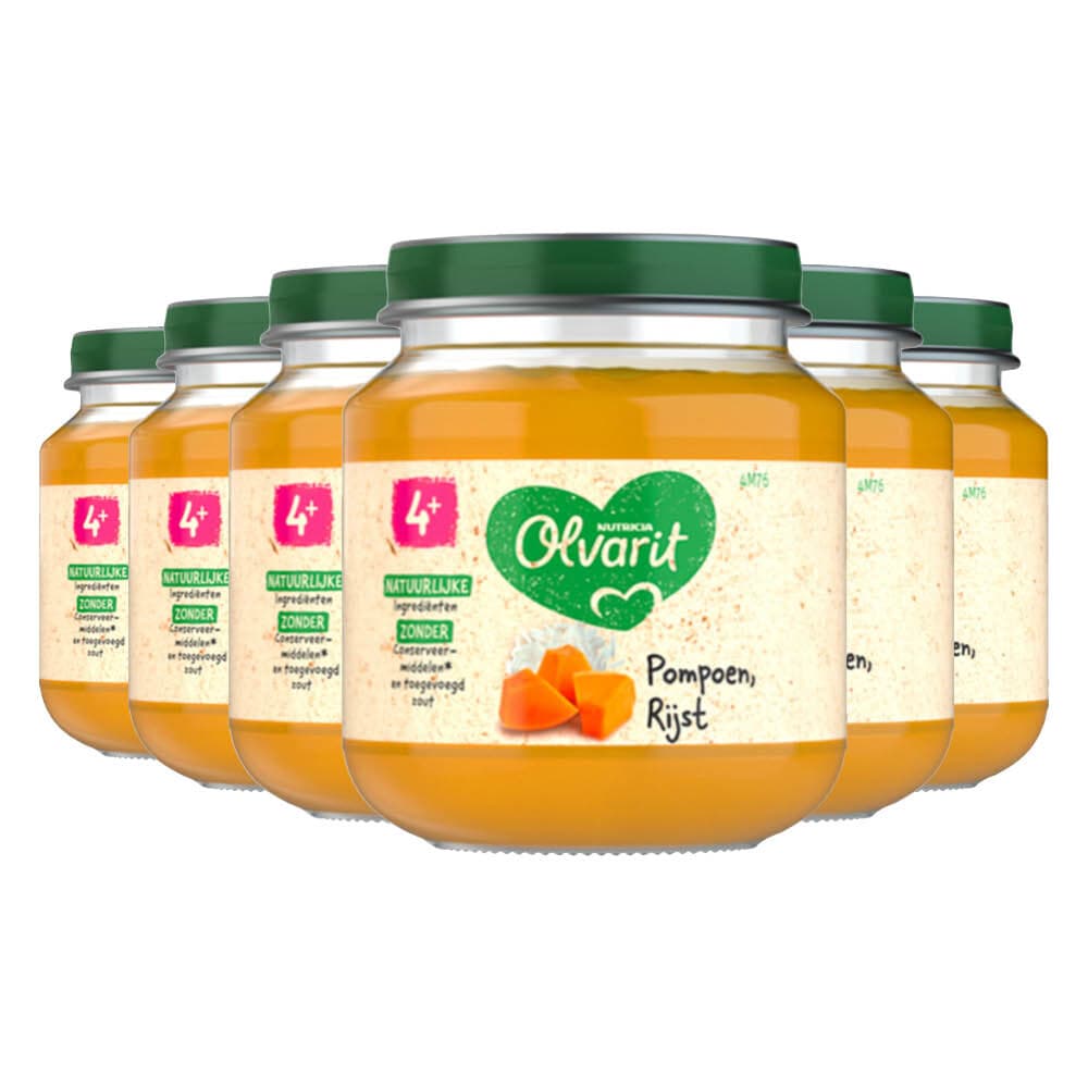 6x Olvarit 1e Groentehapje 4m Pompoen Rijst 125 gr