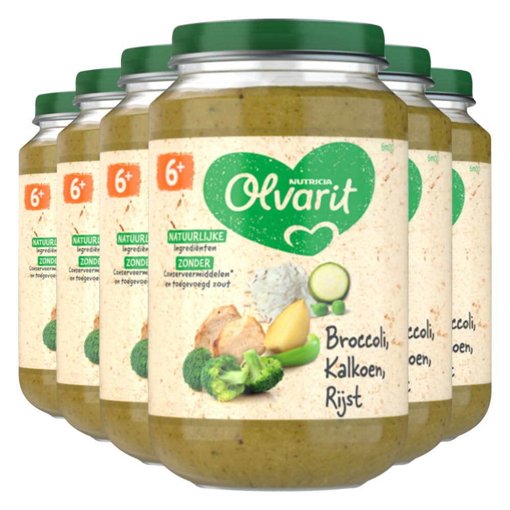 6x Olvarit Maaltijd 6m Broccoli Kalkoen Rijst 200 gr