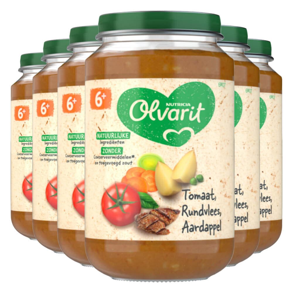 6x Olvarit Maaltijd 6m Tomaat Rundvlees Aardappel Wortel 200 gr