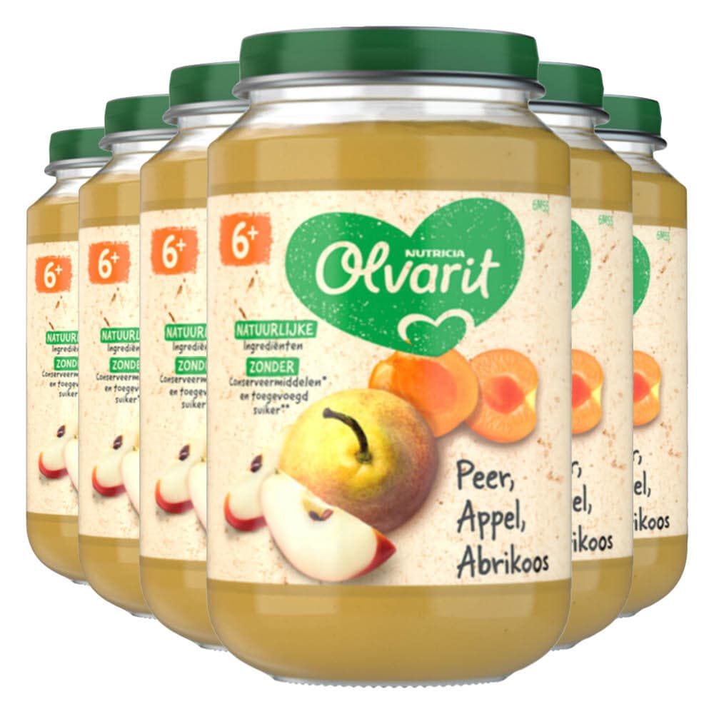 6x Olvarit Fruithapje 6m Peer Appel Abrikoos 200 gr