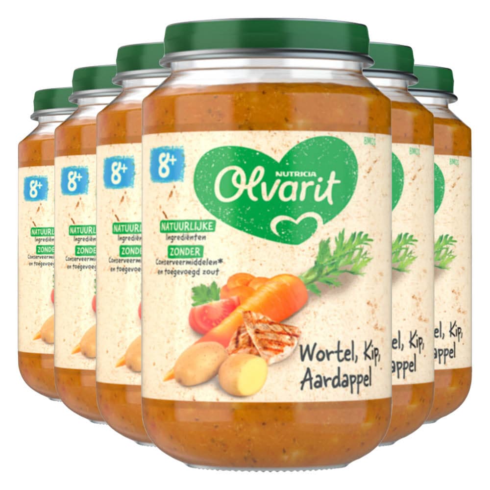 6x Olvarit Maaltijd 8m Wortel Kip Aardappel 200 gr