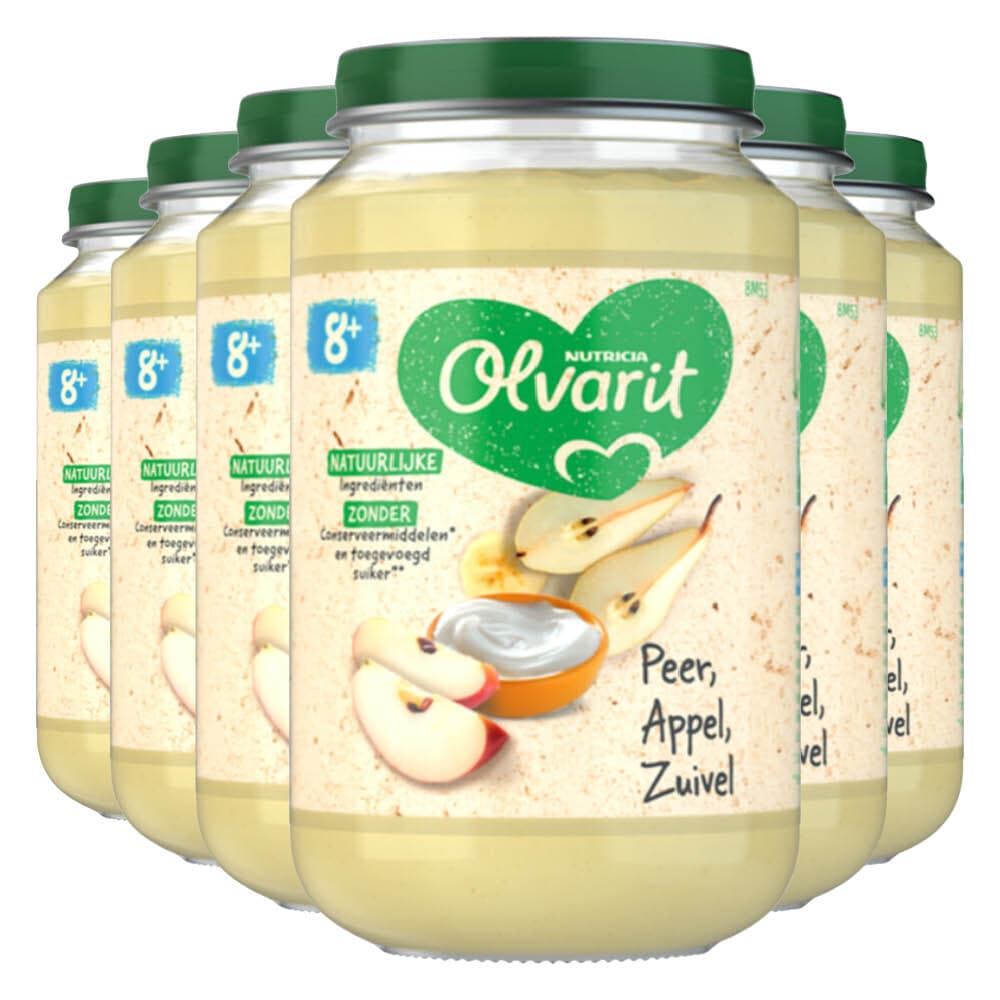 6x Olvarit Fruithapje 8m Peer Appel Yoghurt 200 gr