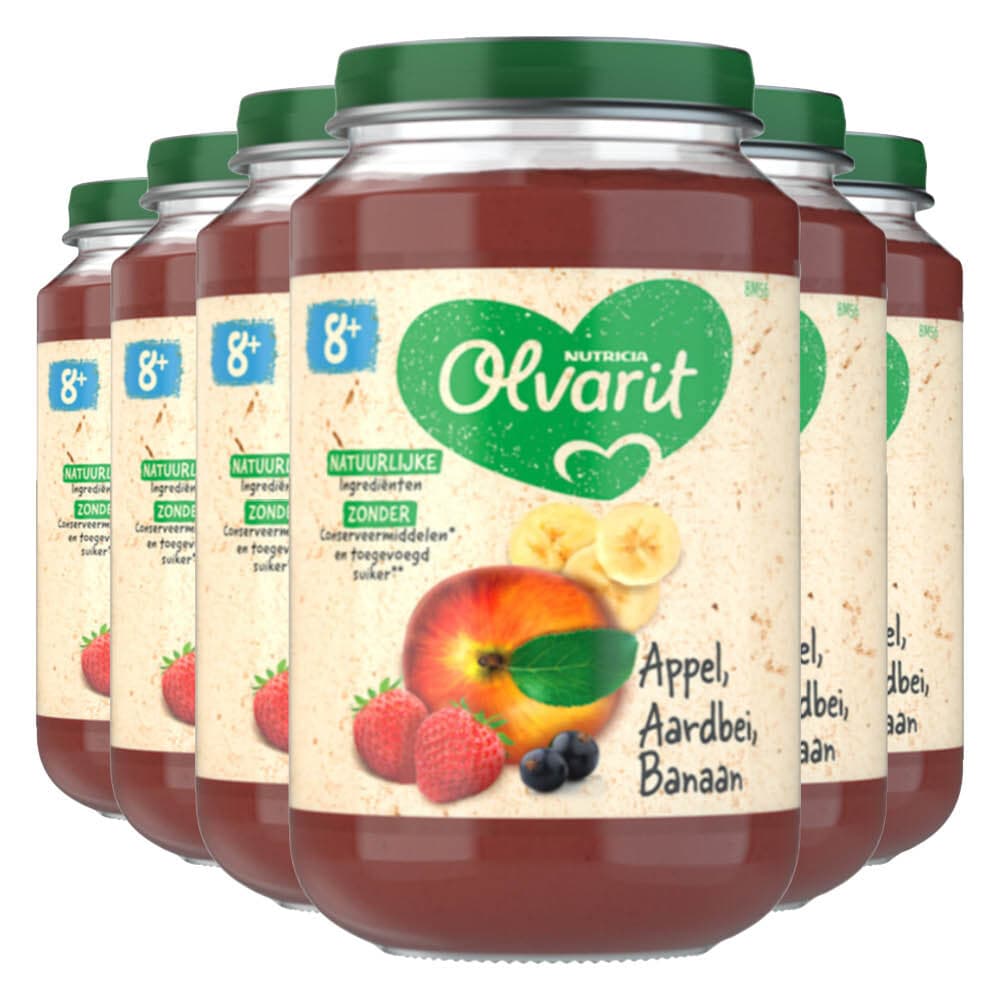 6x Olvarit Fruithapje 8m Appel Aardbei Banaan 200 gr