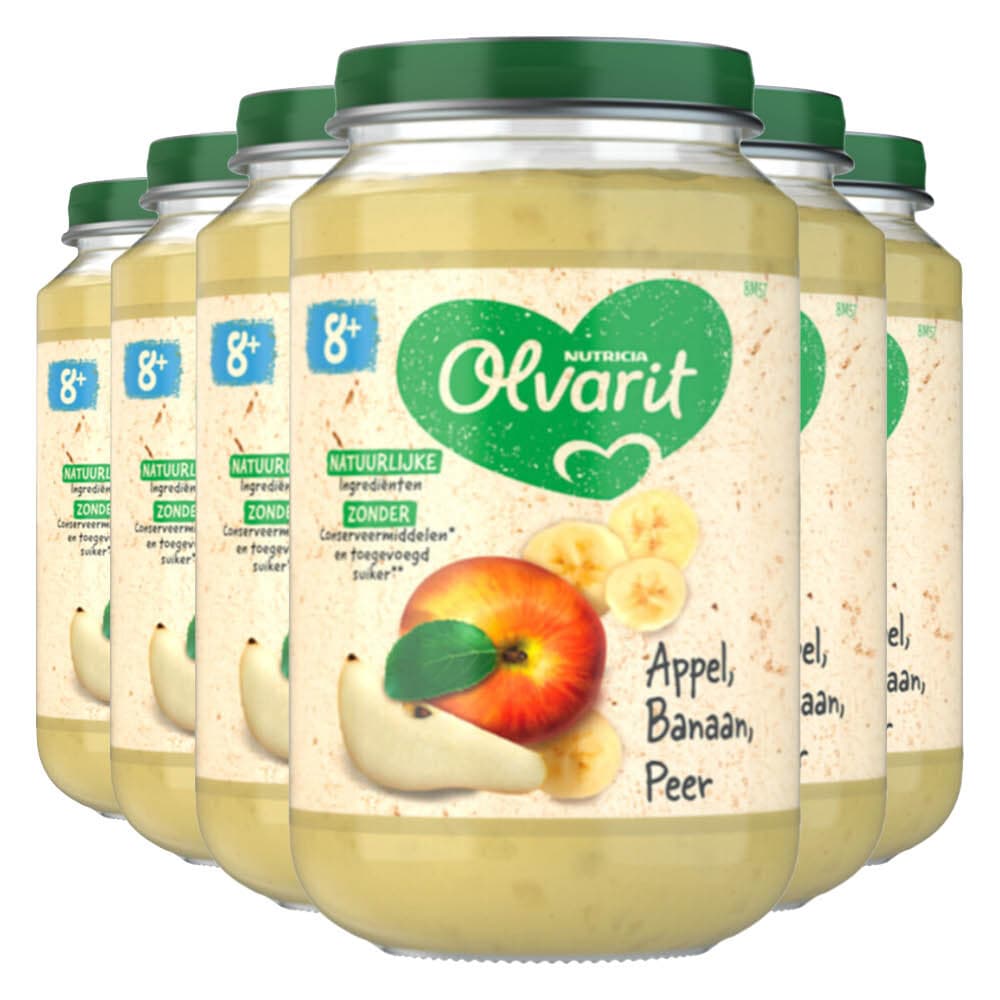6x Olvarit Fruithapje 8m Appel Banaan Peer 200 gr