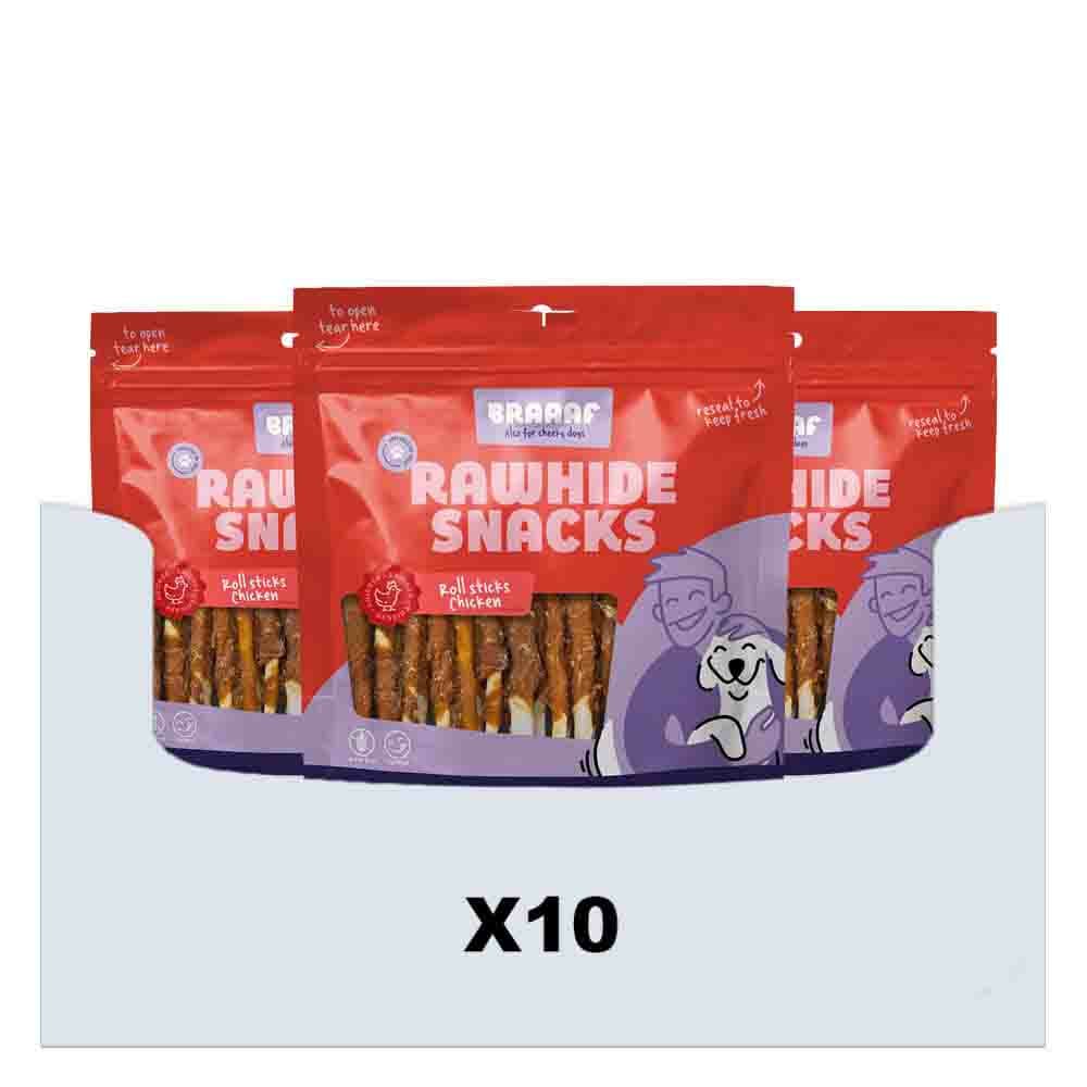 10x Braaaf Hondensnack Rol Sticks Kip 12,5 cm 300 gr