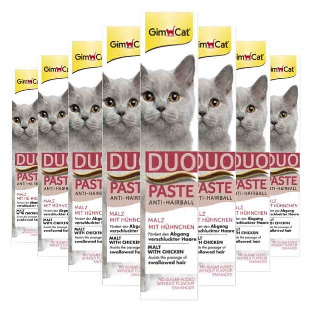 8x GimCat Anti-Hairball Duo-Paste Kip&Mout 50 gr