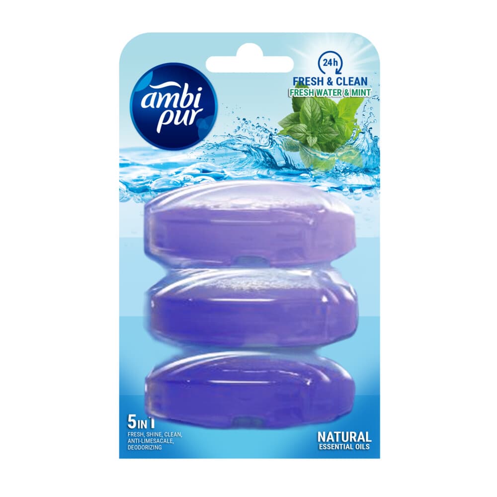 3+2 gratis: Ambi Pur Toiletblok Navulling Fris Water en Mint 3 stuk