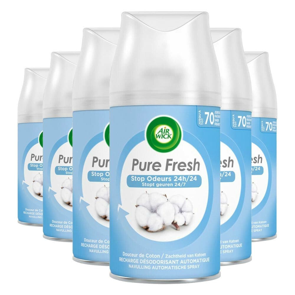 6x Air Wick Freshmatic Pure Fresh Navulling Zachtheid van Katoen 250 ml