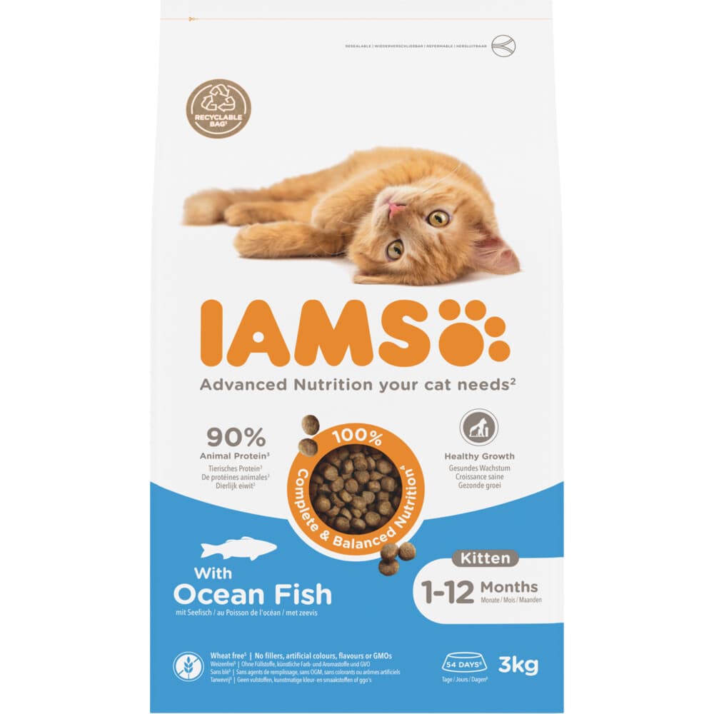 3x IAMS Cat Kitten Ocean Fish 3 kg