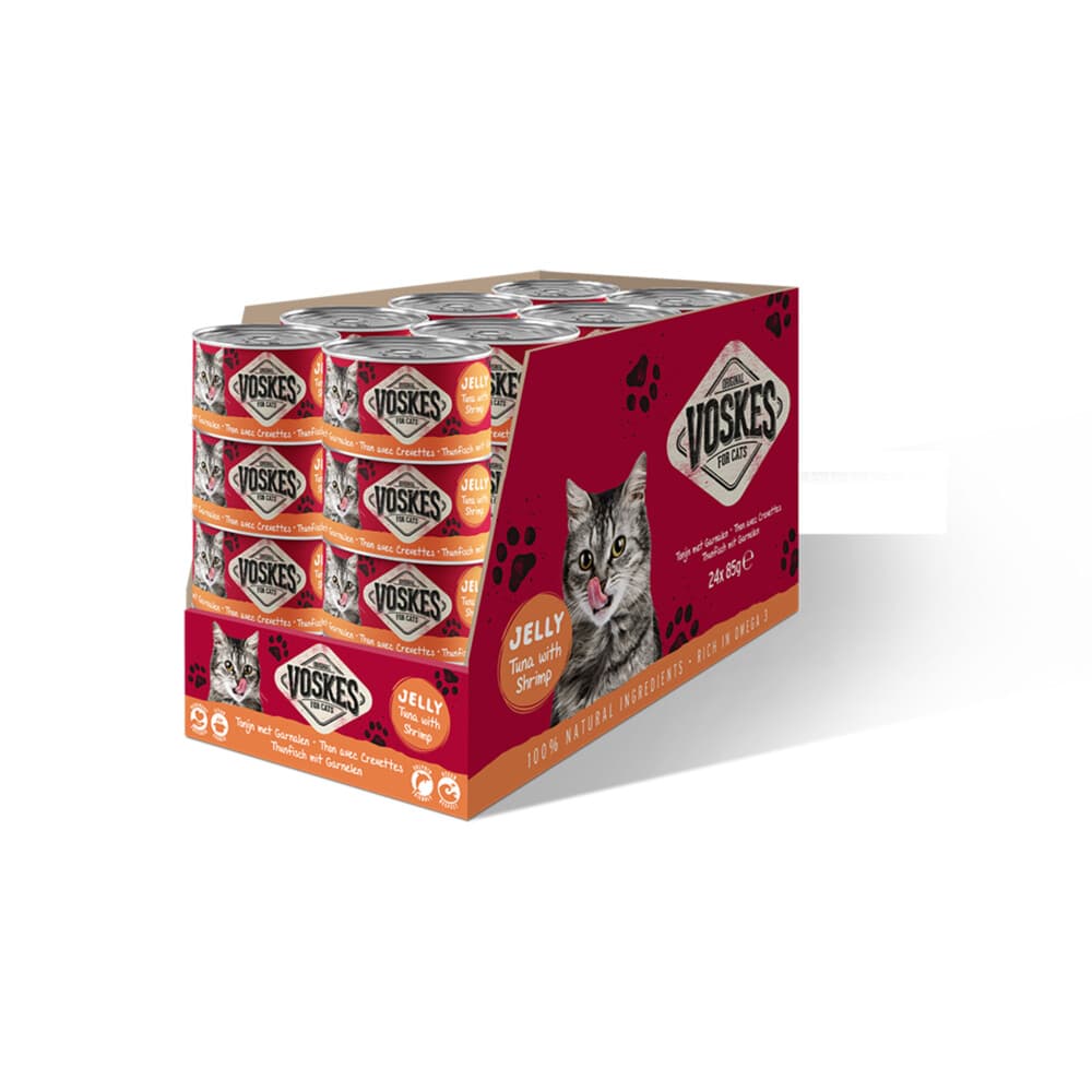 24x Voskes Kattenvoer Nat Tonijn met Garnalen 85 gr