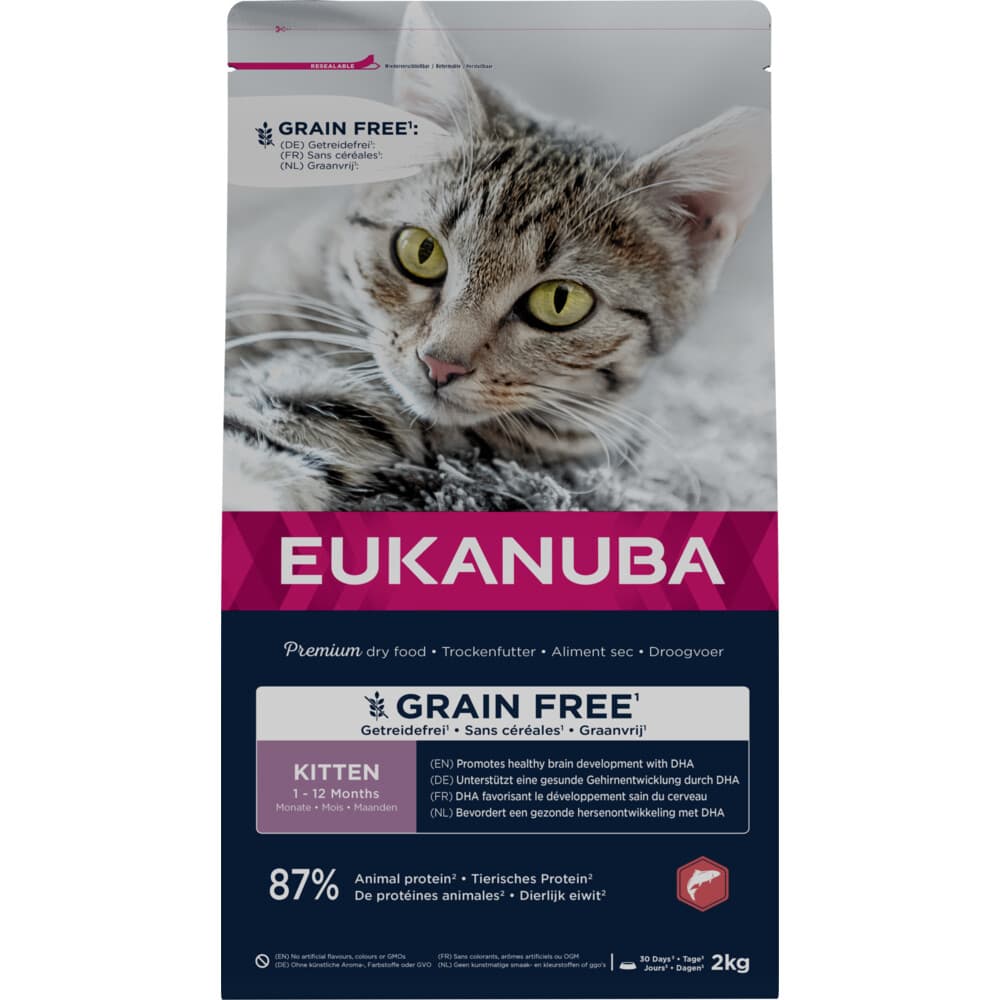 4x Eukanuba Kitten Graanvrij Kattenvoer Zalm 2 kg