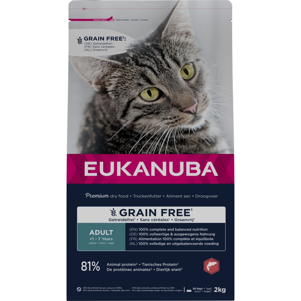 4x Eukanuba Adult Graanvrij Kattenvoer Zalm 2 kg