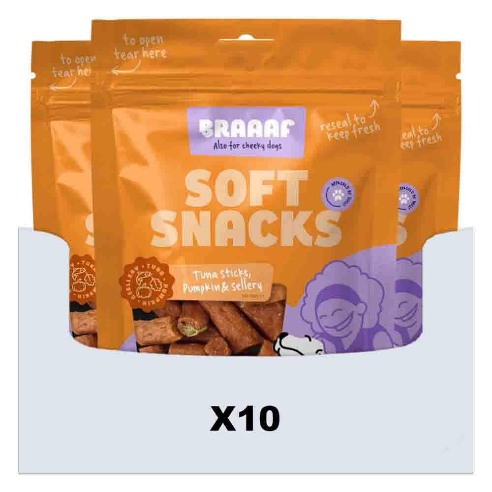 10x Braaaf Hondensnack Sticks Tonijn - Pompoen - Selderij 85 gr