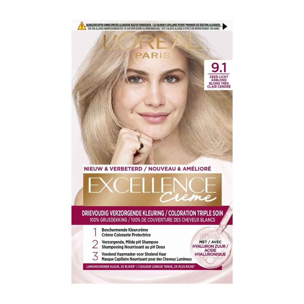 1+1 gratis: L'Oréal Excellence Crème Permanente Crèmekleuring 9.1 Zeer Licht Asblond