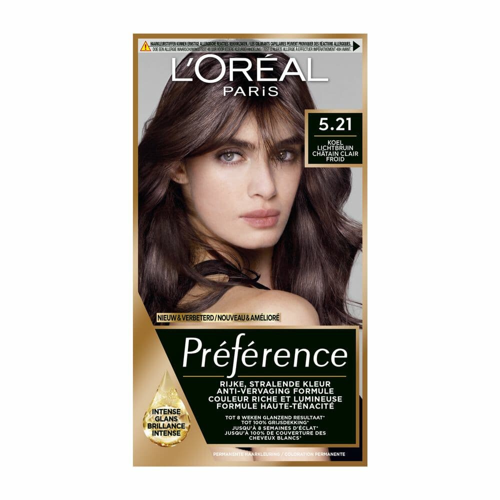 3x L'Oréal Préférence Permanente Haarkleuring 5.21 Koel Lichtbruin