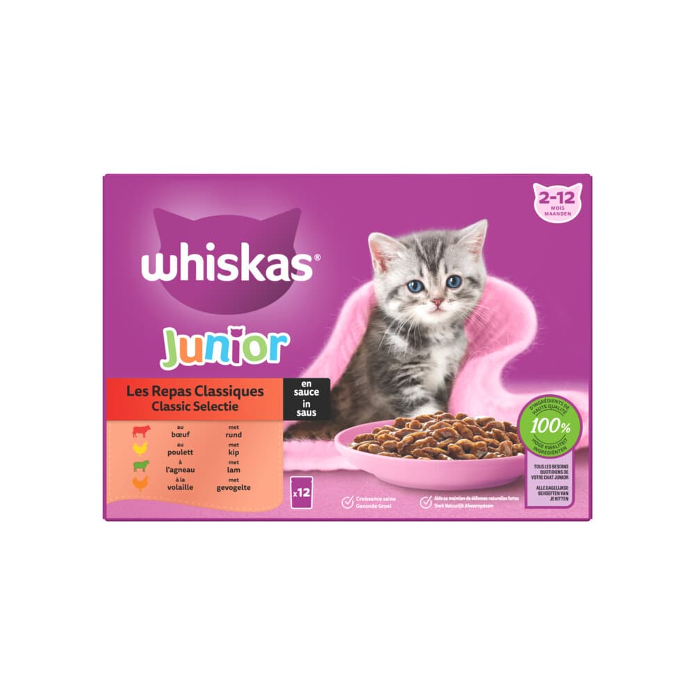 4x Whiskas Junior Multipack Classic Selectie in Saus 12 x 85 gr