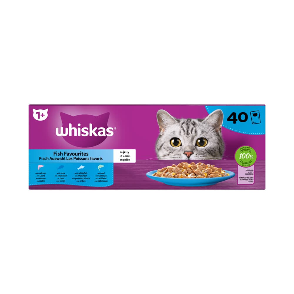 Whiskas 1+ Kattenvoer Natvoer Vis Selectie in Gelei 40 x 85 gr