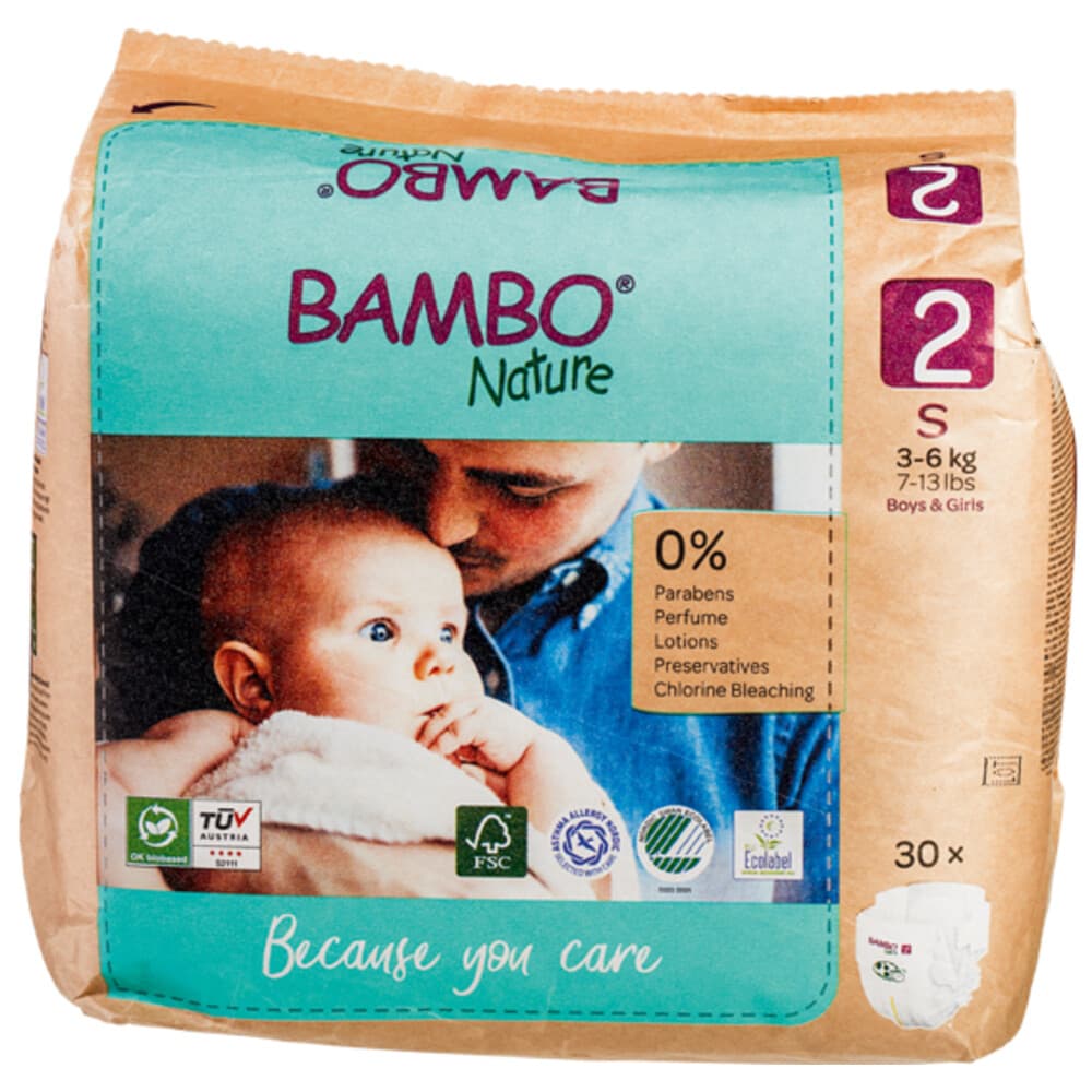 2x Bambo Nature Luiers Maat 2 S (3-6 kg) 30 stuks