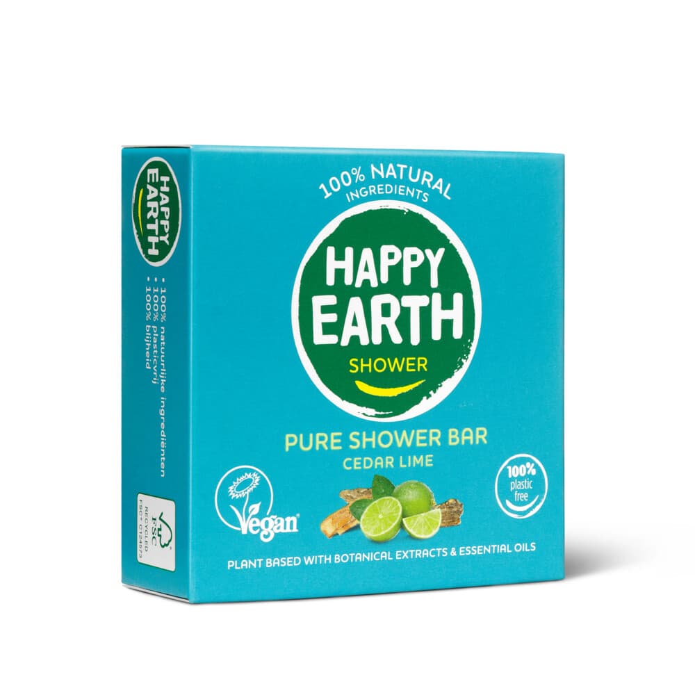 3x Happy Earth 100% Natuurlijke Shower Bar Cedar Lime 90 gr