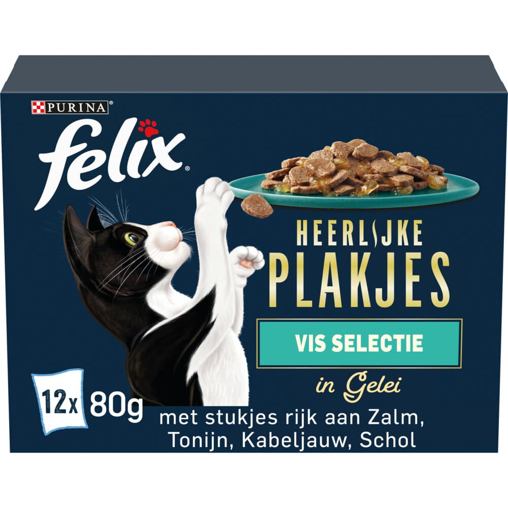 Felix Kattenvoer Nat Heerlijke Plakjes in Gelei Vis Selectie 12 x 80 gr