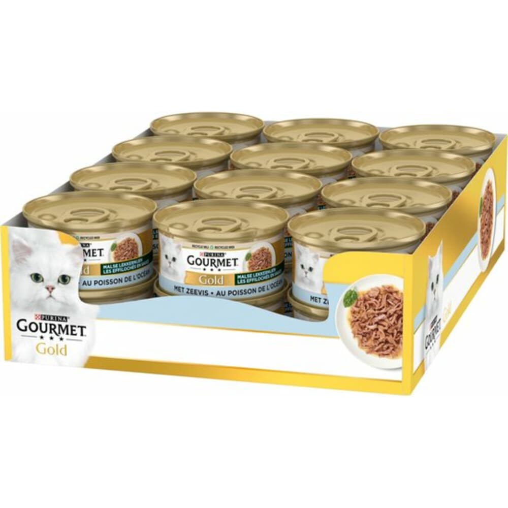 24x Gourmet Gold Kattenvoer Nat Blik Malse Lekkernijen Zeevis 85 gr