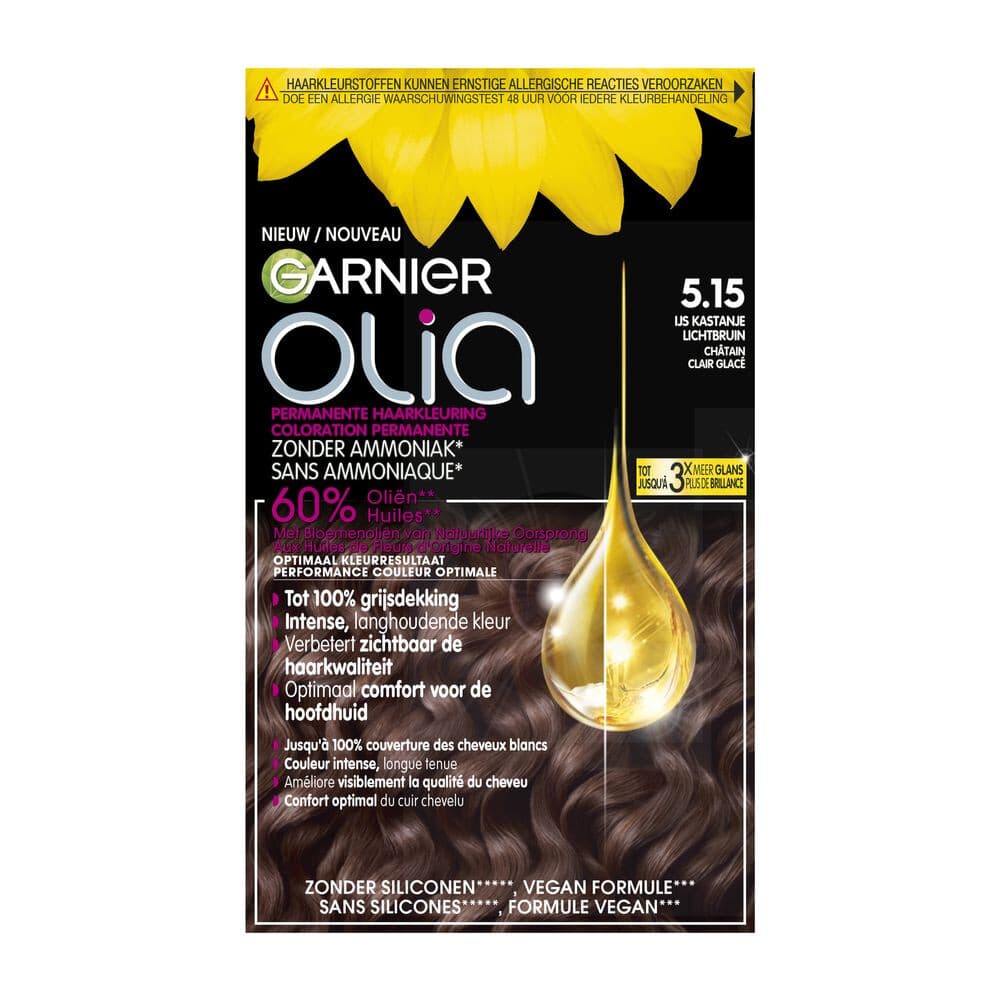 6x Garnier Olia Permanente Crèmekleuring 5.15 Kastanje Lichtbruin 1 set