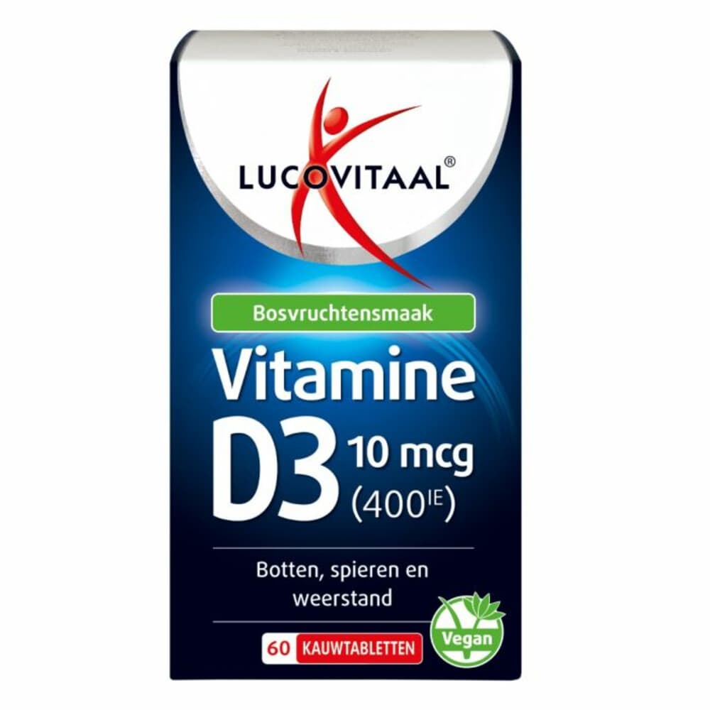 2+2 gratis: Lucovitaal D3 10 mcg (400Ie) Vitamine Vegan Kauwtabletten 60 kauwtabletten