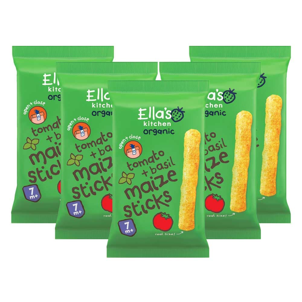 5x Ella's Kitchen Maize Sticks 7+ m Tomaat Basilicum 16 gr