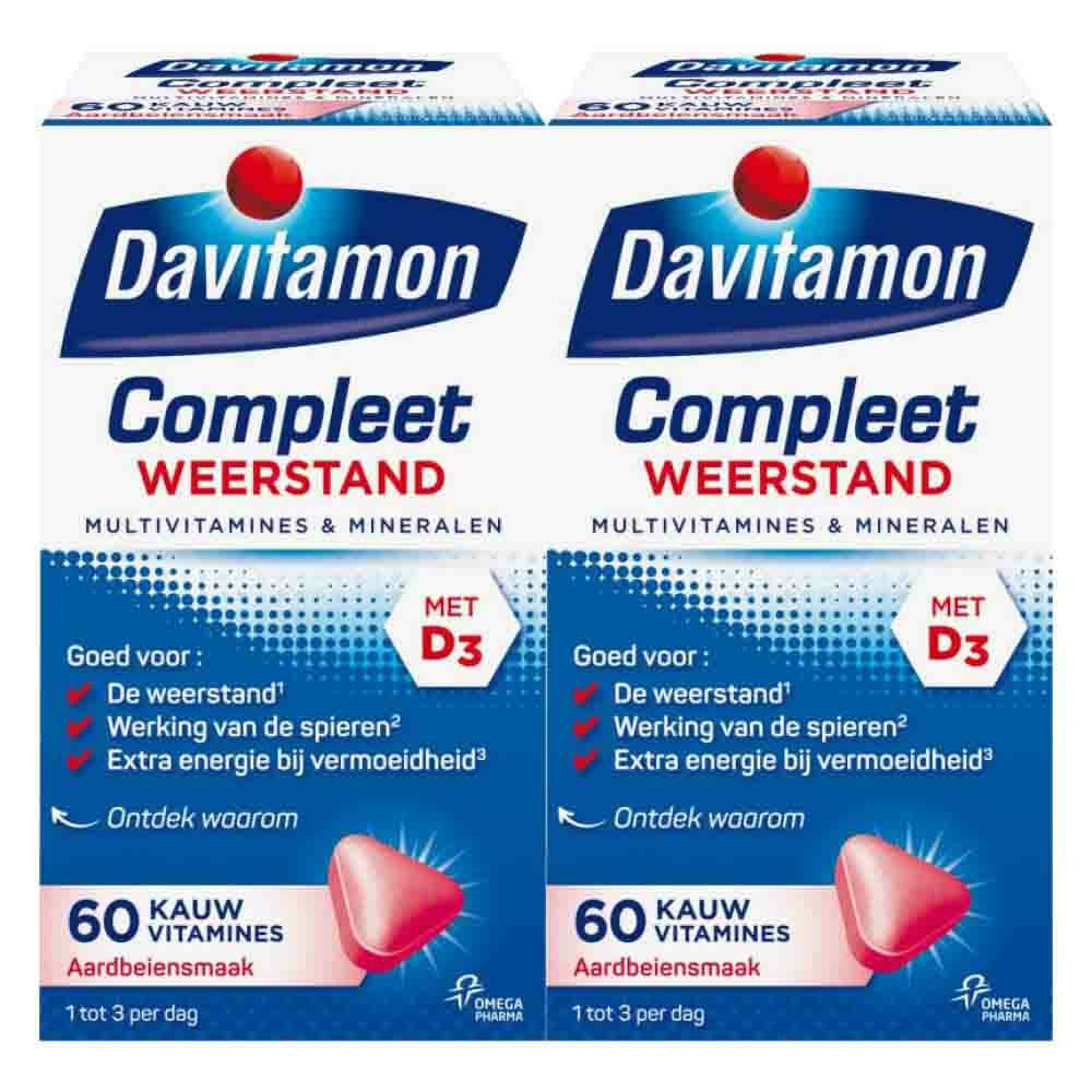 Gratis Verzending: 2x Davitamon Compleet Weerstand Kauwvitamines Aardbei 60 kauwtabletten