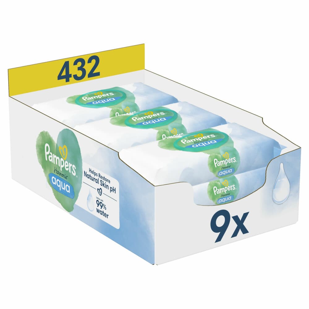 Pampers Billendoekjes Harmonie Aqua 9x48 = 432 stuks