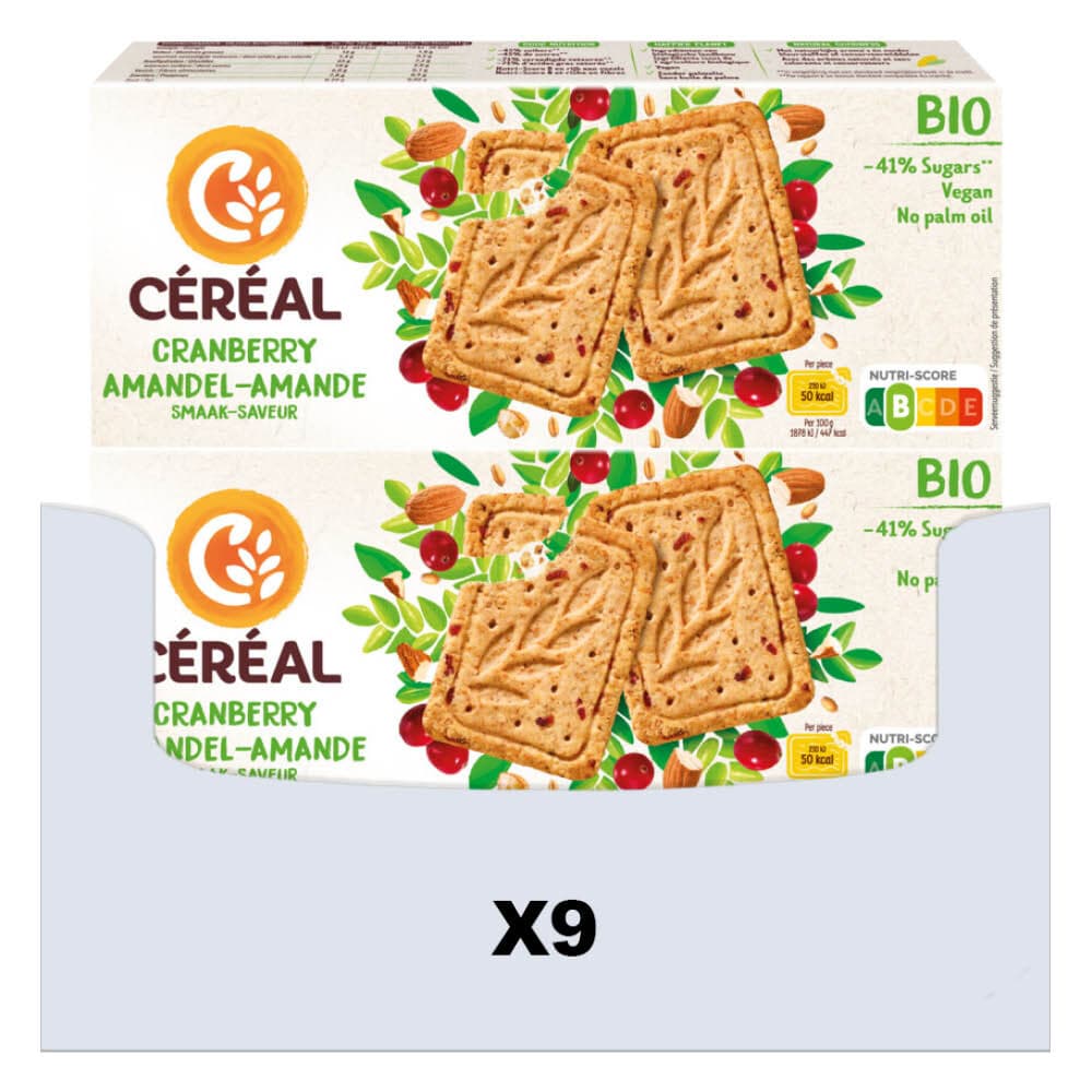 9x Céréal Healthy BIO Koek Cranberry Amandelen 132 gr