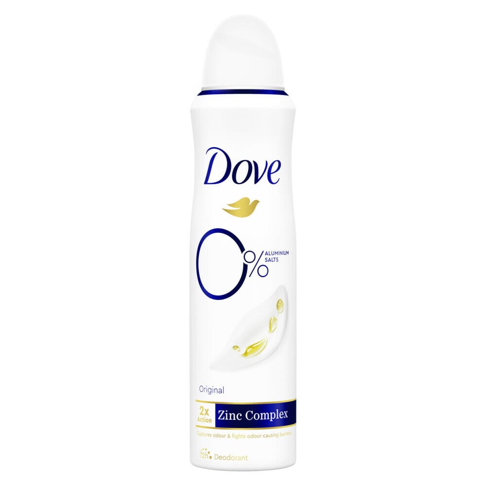 2+1 gratis: Dove Deodorant Spray 0% Original 150 ml