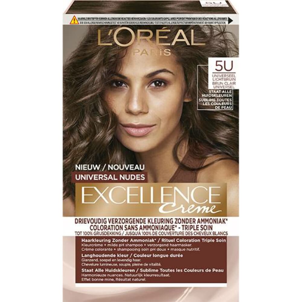 1+1 gratis: L'Oréal Excellence Crème Universal Nudes Permanente Haarkleuring 5U Universeel Lichtbruin