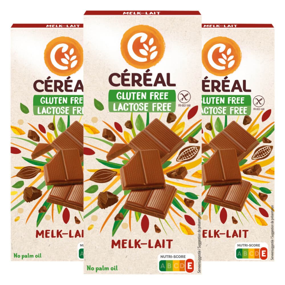 3x Céréal Melkchocolade Tablet Glutenvrij en Lactosevrij 100 gr