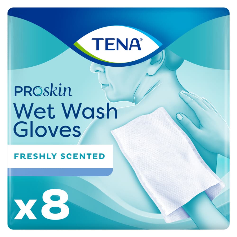 3x TENA Proskin Wet Wash Gloves Frisse Geur 8 stuks