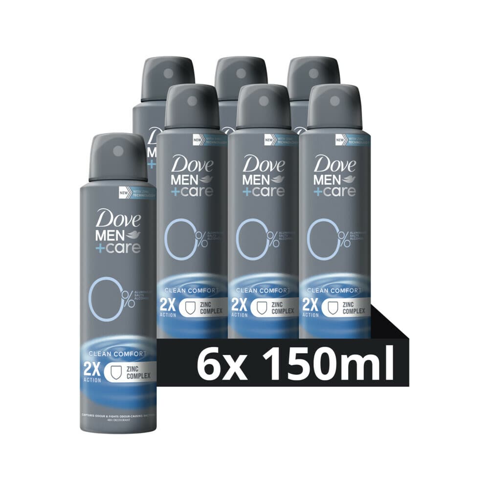 6x Dove Deodorant Men+ Care 0% Clean Comfort 150 ml