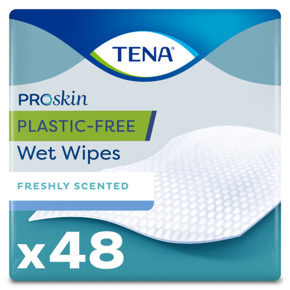 12x TENA Proskin Wet Wipes Plastic Free 32 x 20 cm 48 stuks