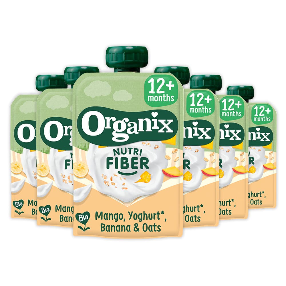 2e halve prijs: 6x Organix Knijpfruit Nutri Fiber 12+m Mango Yoghurt Banaan 100 gr