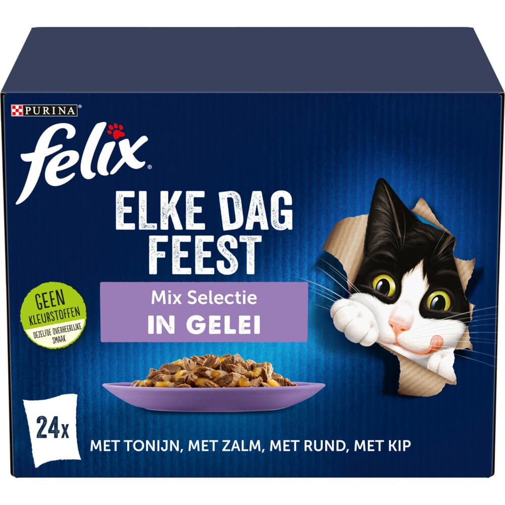 4x Felix Kattenvoer Nat in Gelei Elke Dag Feest Mix Selectie 24 x 85 gr