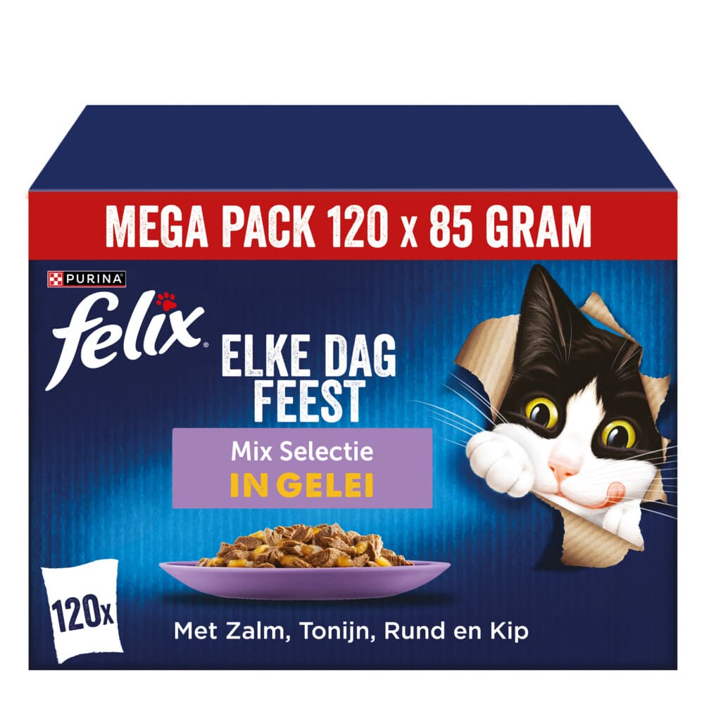 Felix Kattenvoer Nat Pouch Gelei Mix Elke Dag Feest Multipack 120 x 85 gr