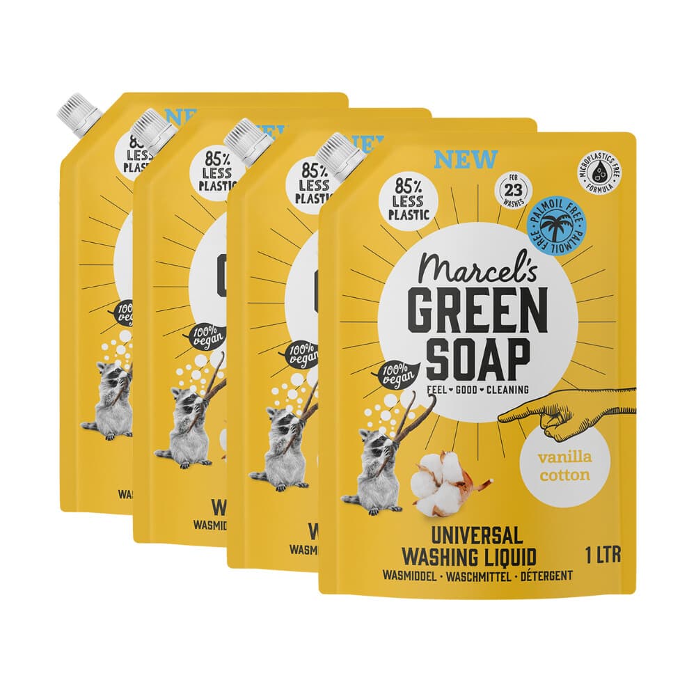 4x Marcel's Green Soap Wasmiddel Navul Vanille&Katoen 23 Wasbeurten 1 liter