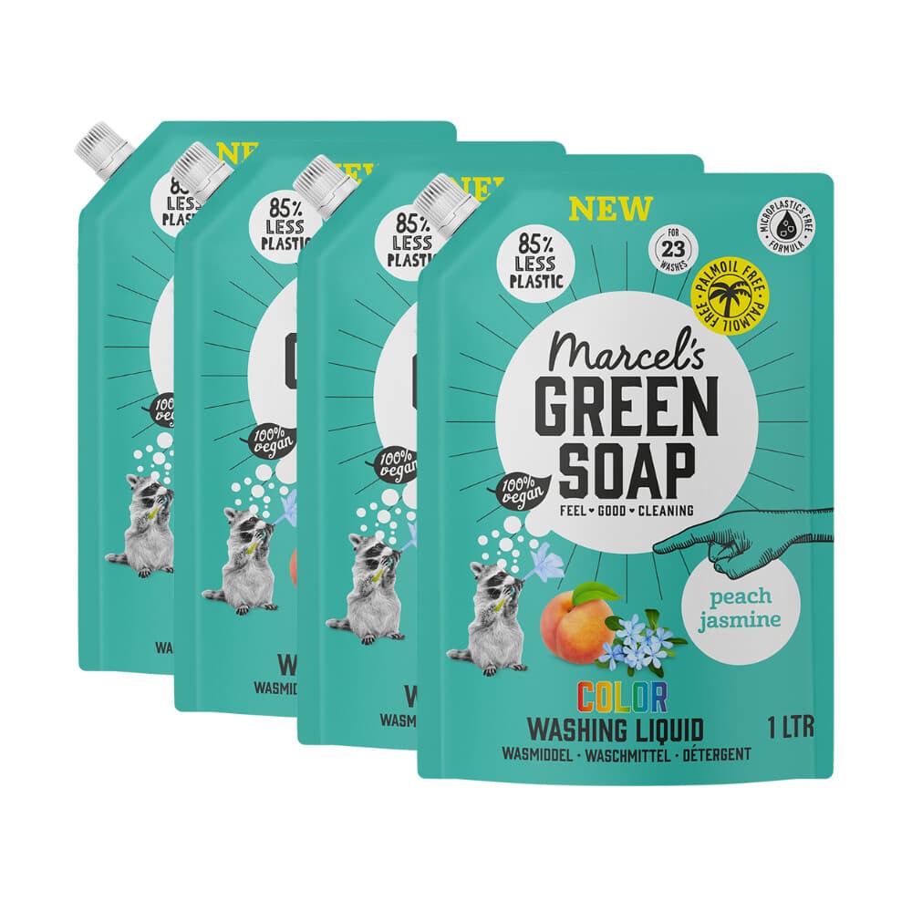 4x Marcel's Green Soap Wasmiddel Kleur Navul Perzik&Jasmijn 23 Wasbeurten 1 liter
