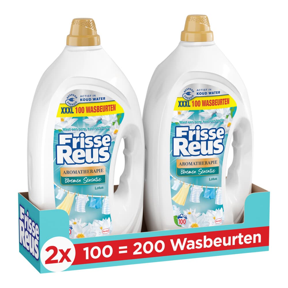 2x Witte Reus Wasmiddel Frisse Reus Gel Lotus 100 Wasbeurten 4,5 liter