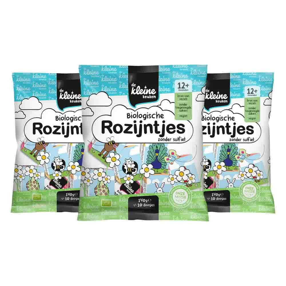 3x de Kleine Keuken Bio Rozijntjes 140 gr