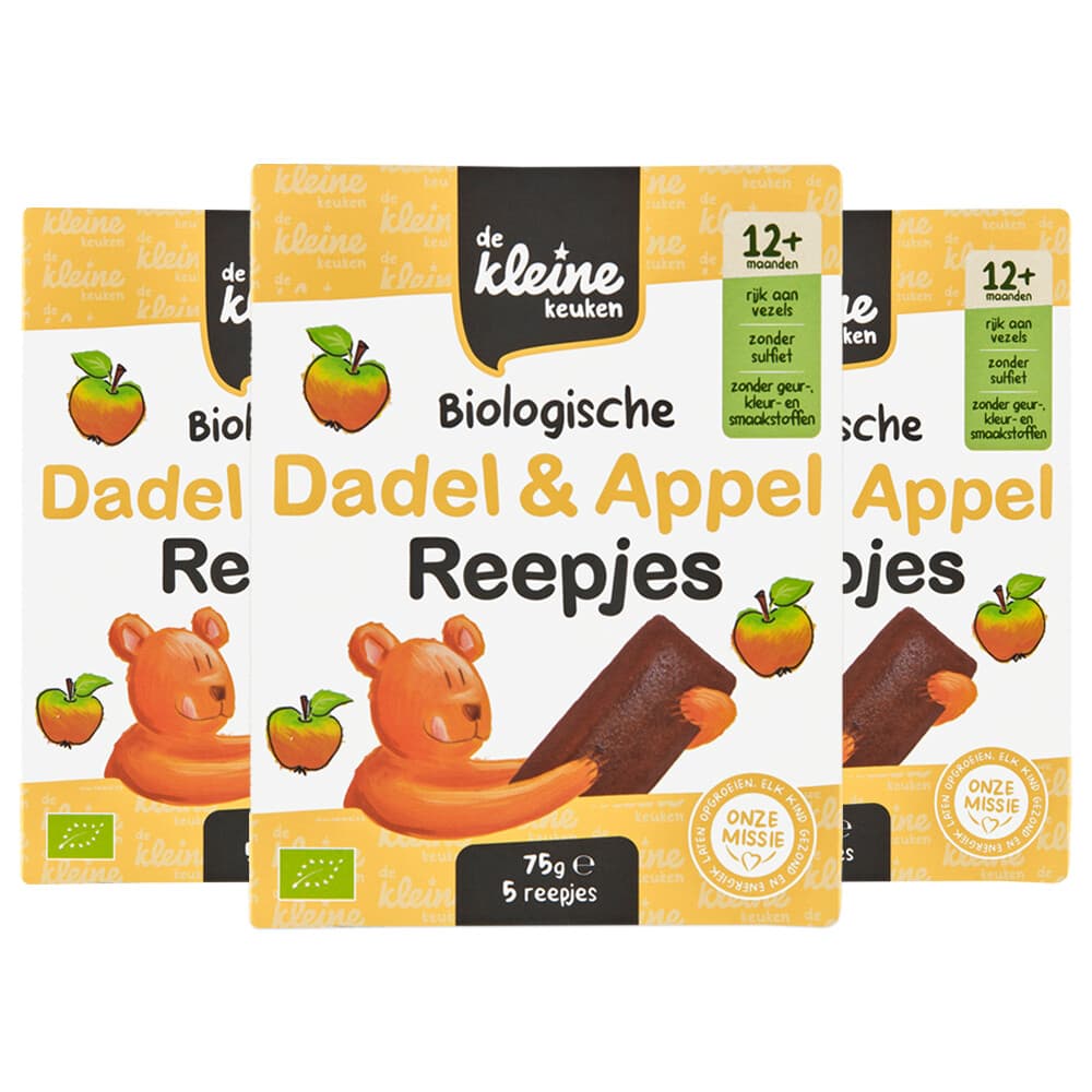 3x de Kleine Keuken Bio Dadel&Appelreepjes 75 gr