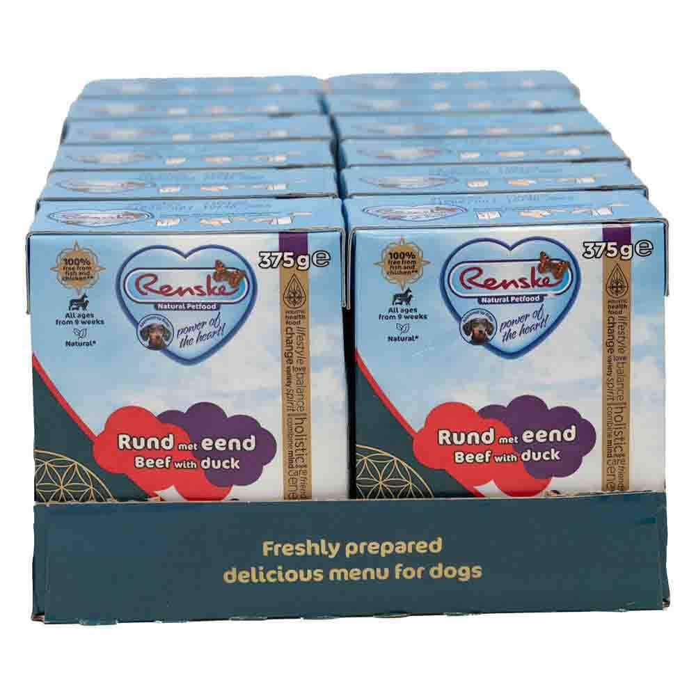 12x Renske Vers Tetra Hondenvoer Nat Rund met Eend 375 gr