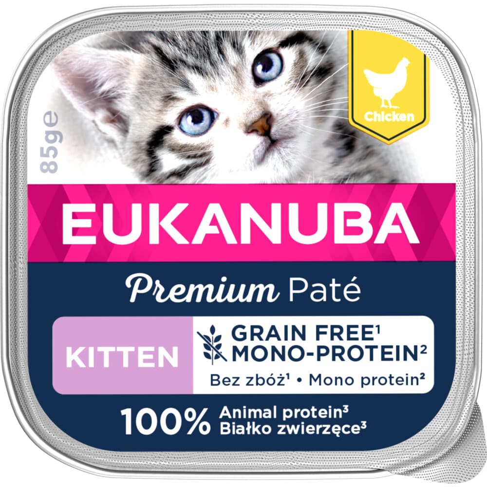 16x Eukanuba Premium Paté Graanvrij Kitten Kattenvoer Nat Kip 85 gr