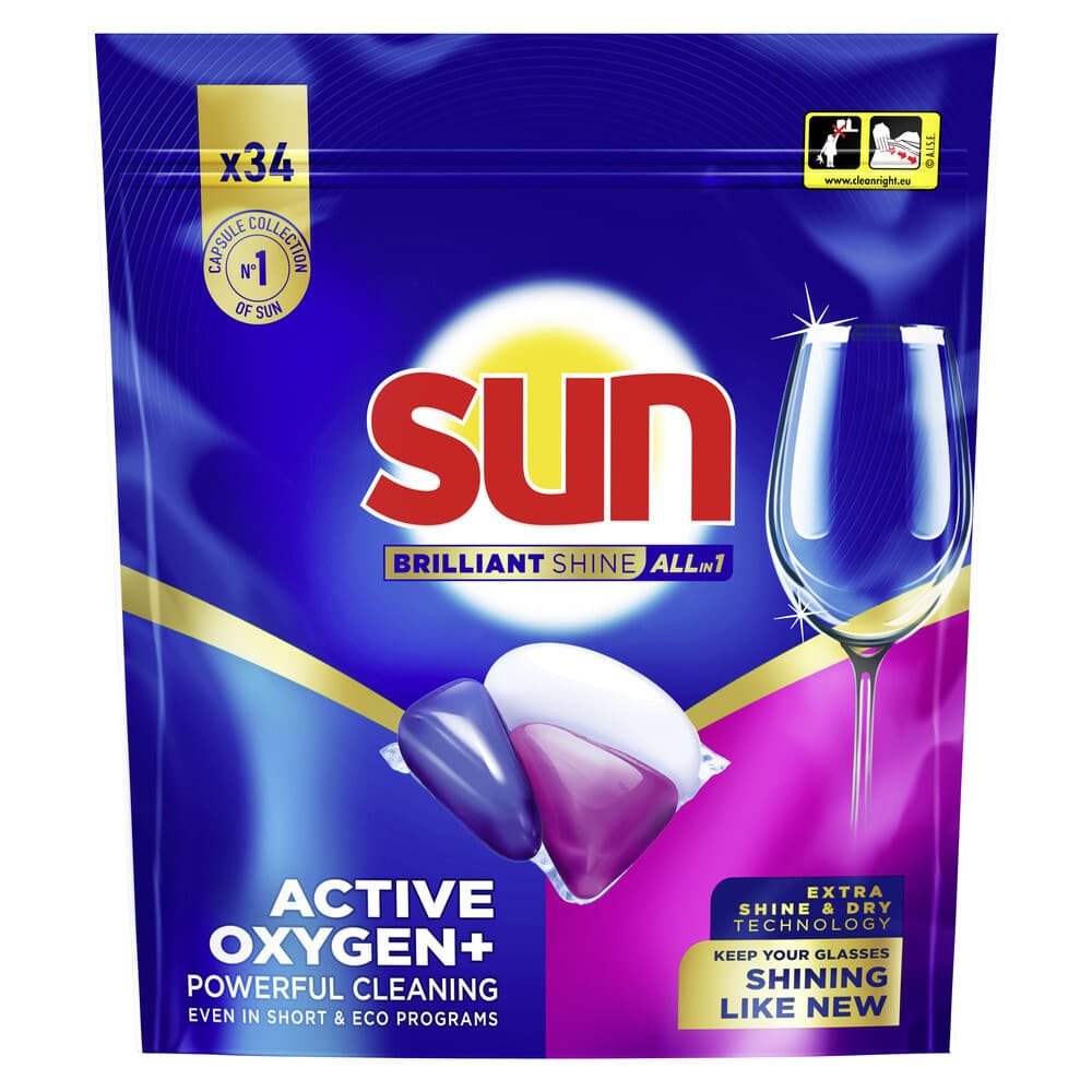 2+1 gratis: Sun Brilliant Shine All-in 1 Vaatwascapsules 34 stuks