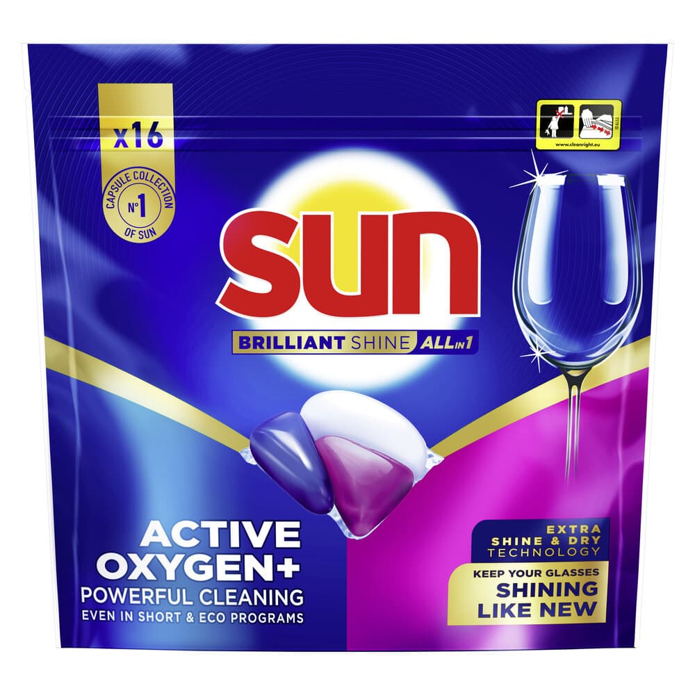 2+1 gratis: Sun Brilliant Shine All-in 1 Vaatwascapsules 16 stuks